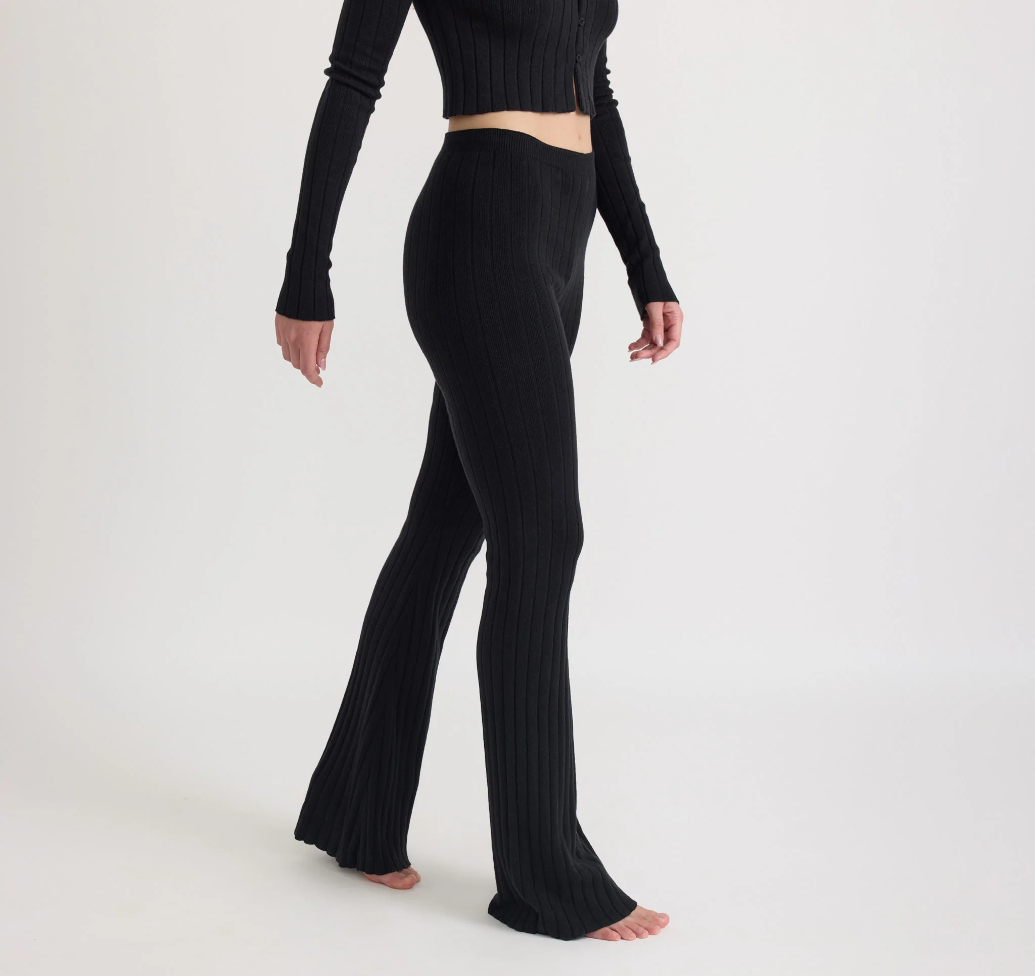 Soft Knit Rib High-Rise Flare Pants - Image 2