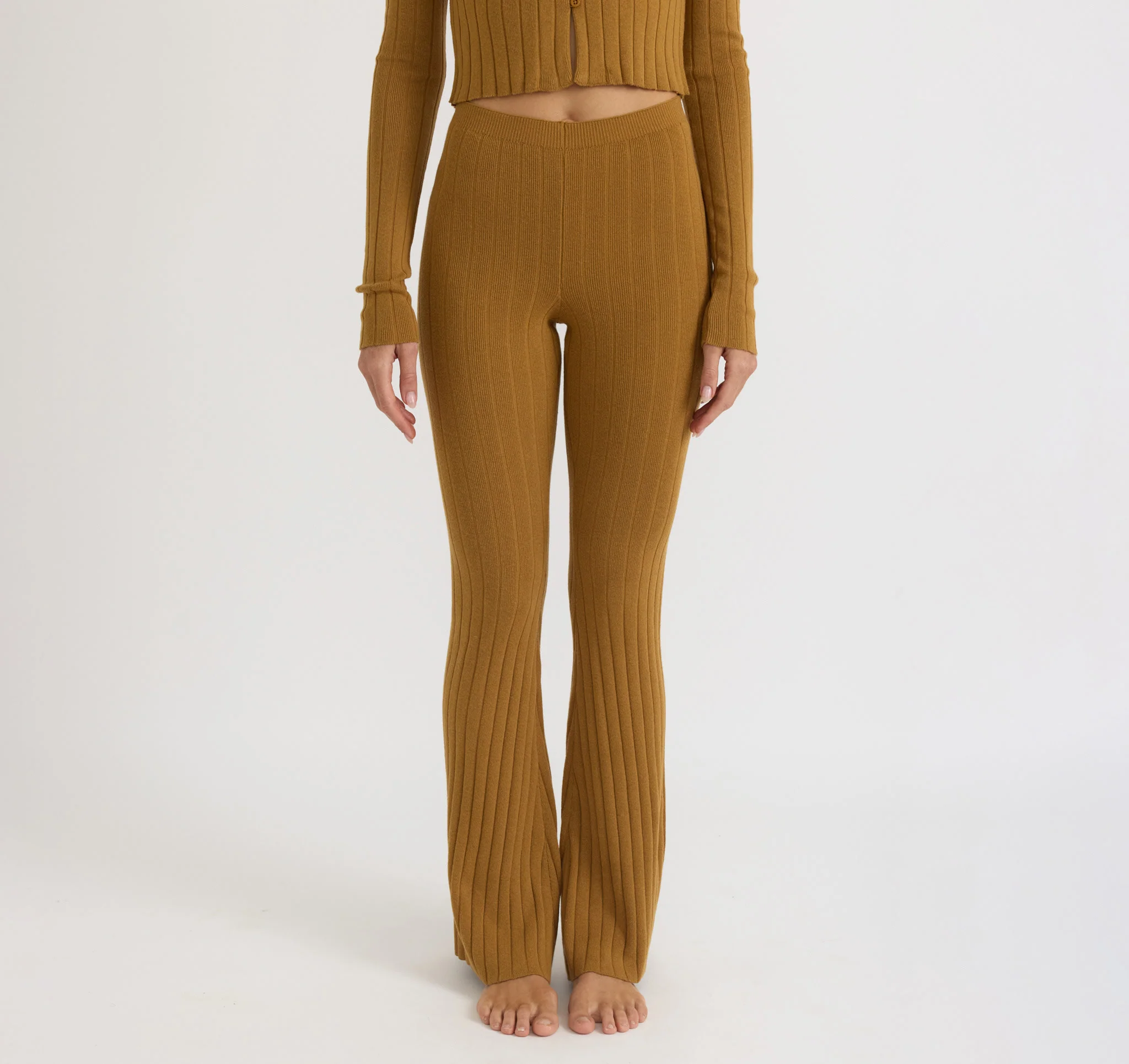 Soft Knit Rib High-Rise Flare Pants - Image 2