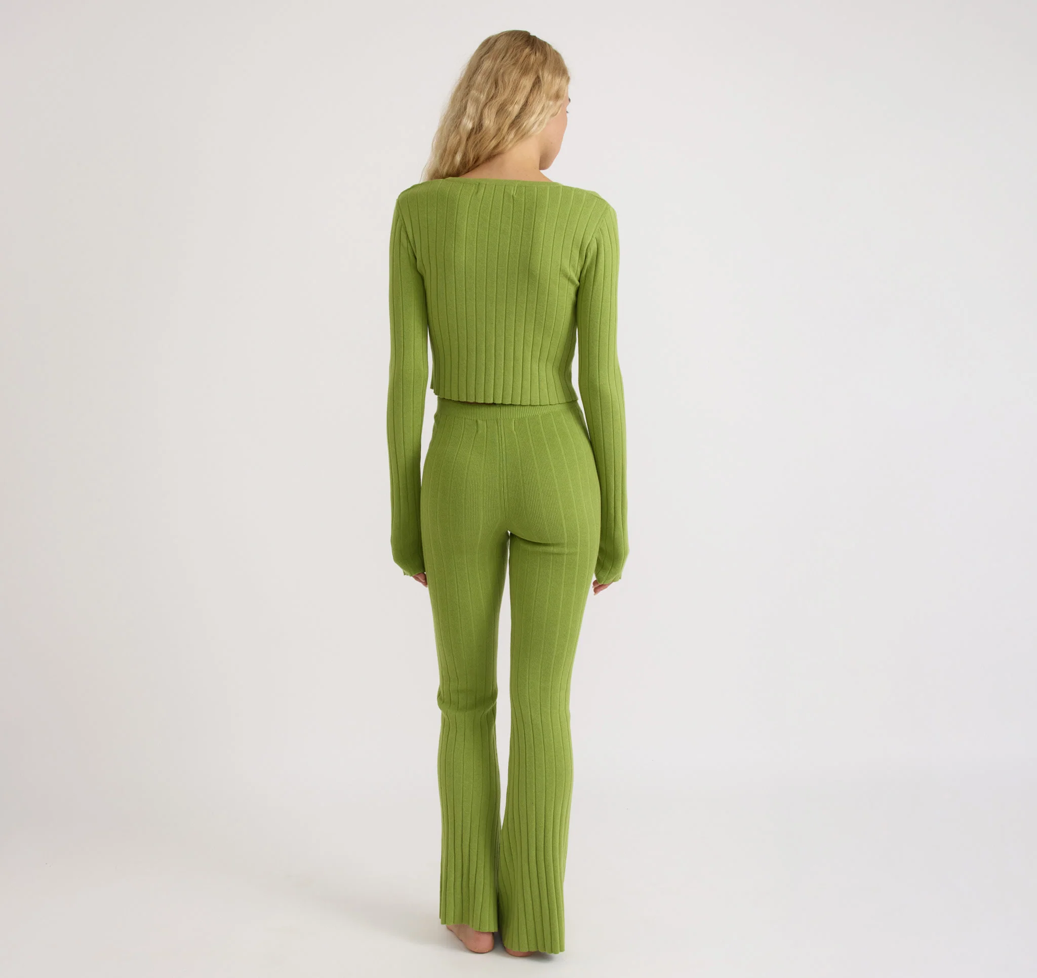 Soft Knit Rib High-Rise Flare Pants - Image 2