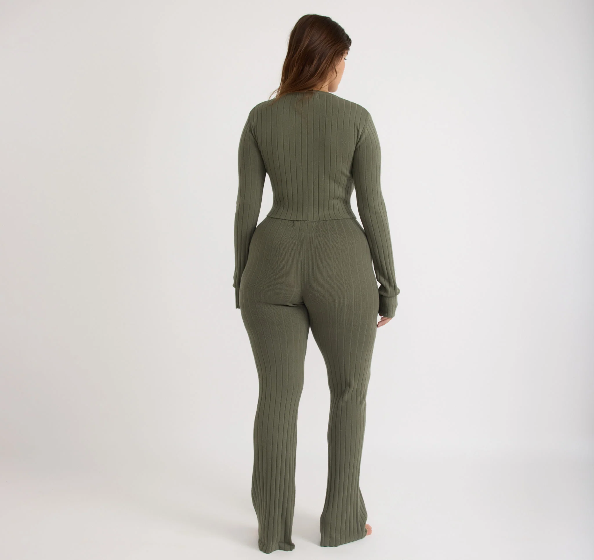 Soft Knit Rib High-Rise Flare Pants - Image 2