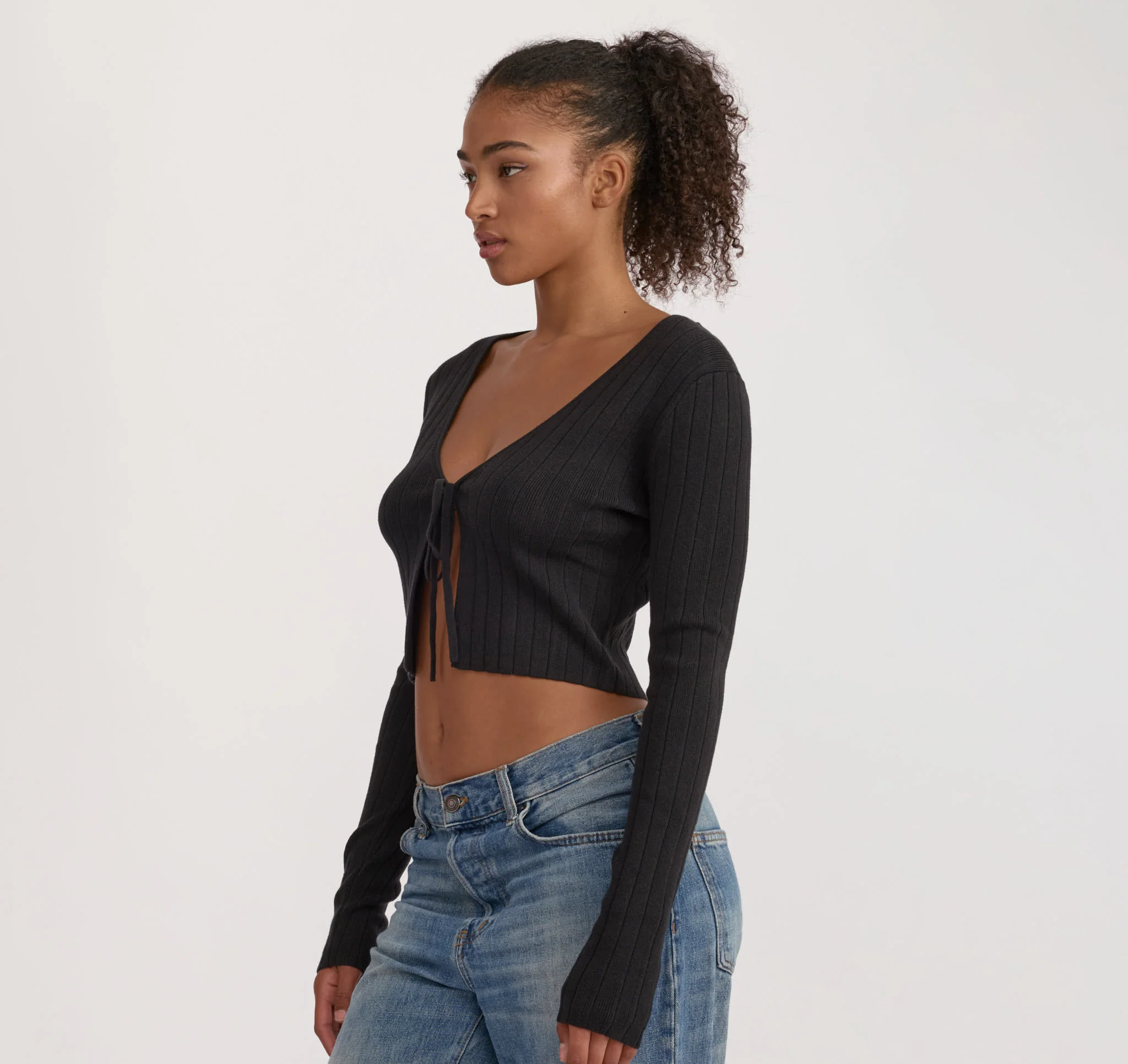 Soft Knit Rib Tie Cardigan - Image 2
