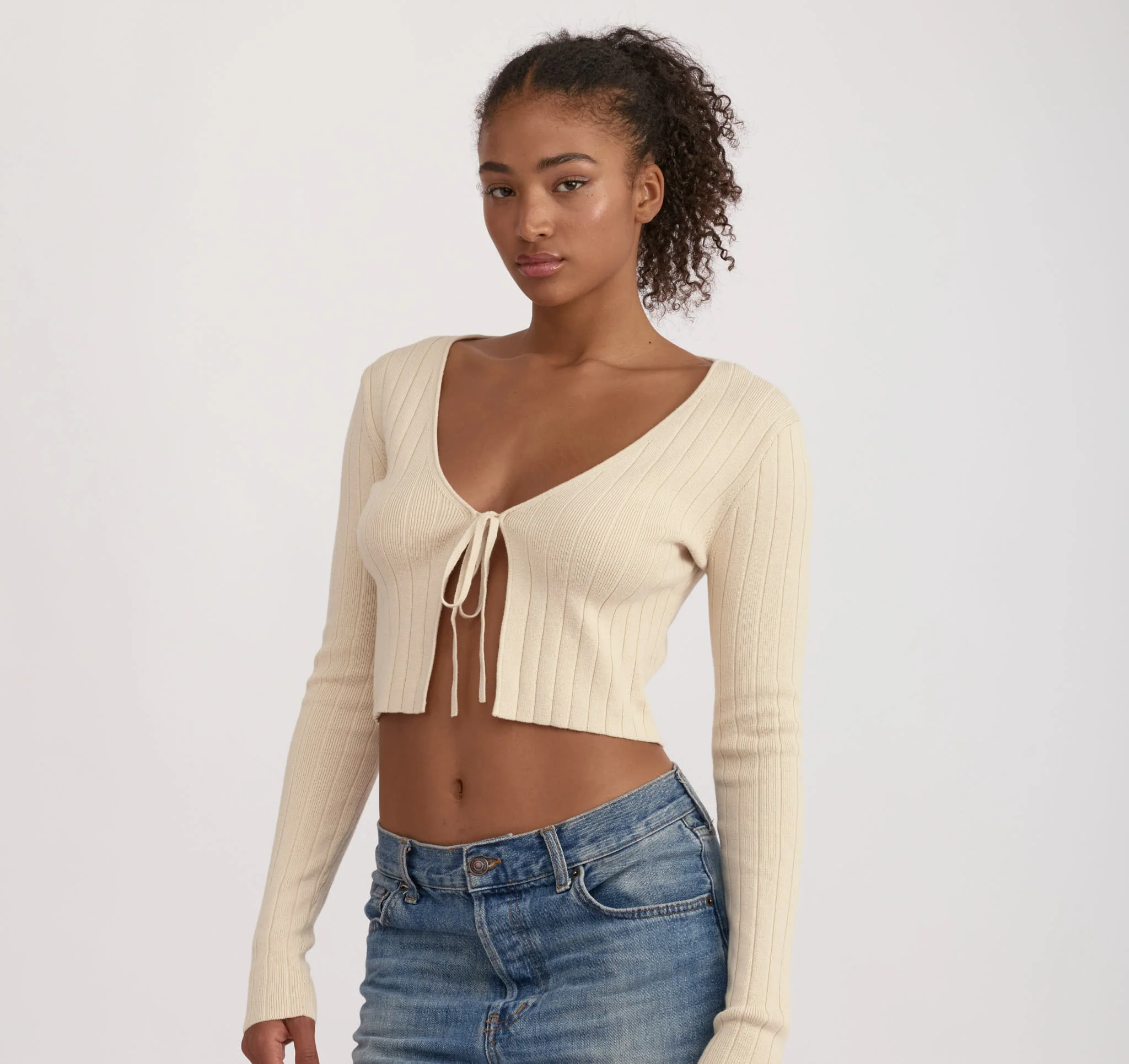Soft Knit Rib Tie Cardigan - Image 2