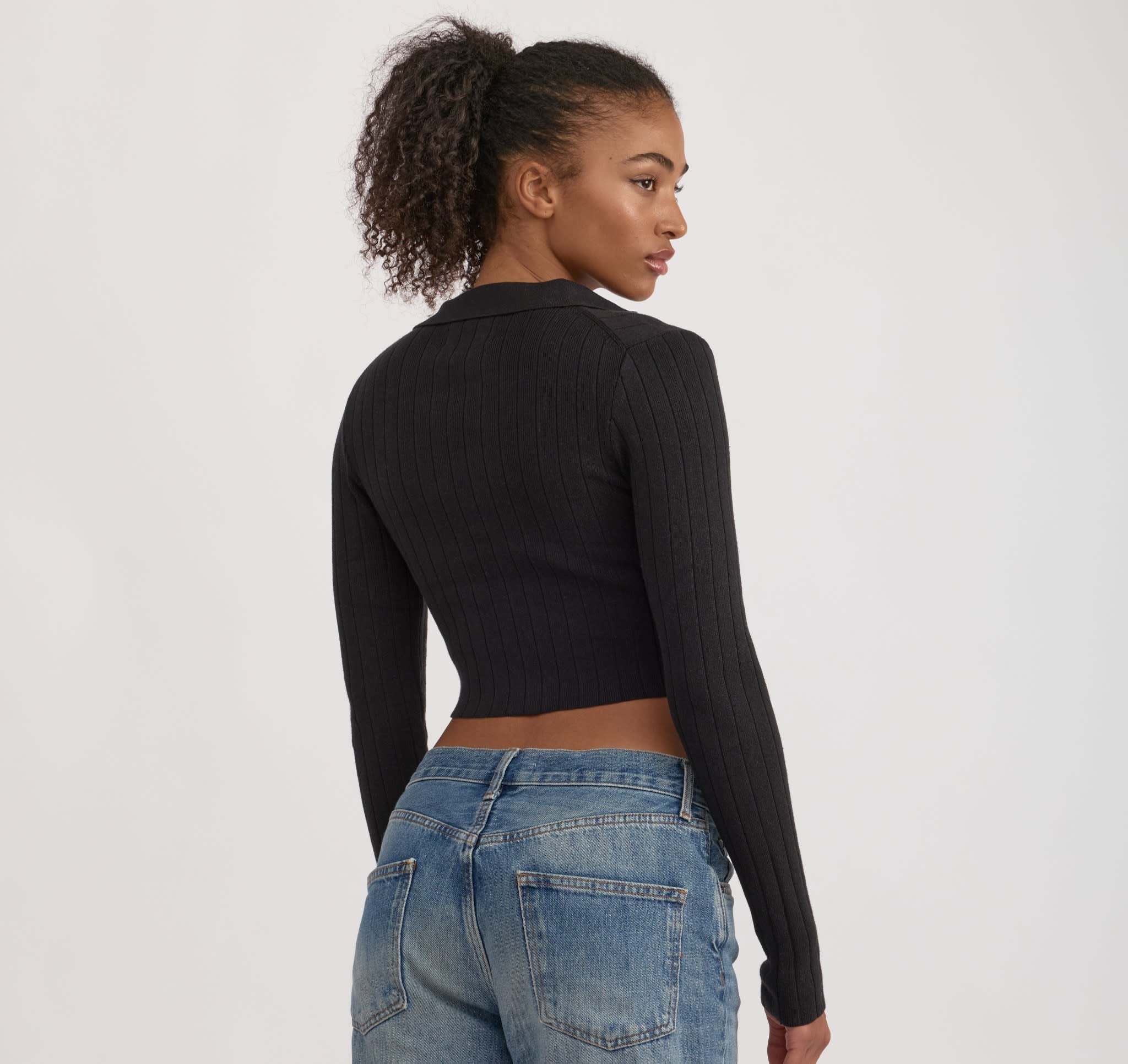 Soft Knit Rib V-Neck Polo - Image 3