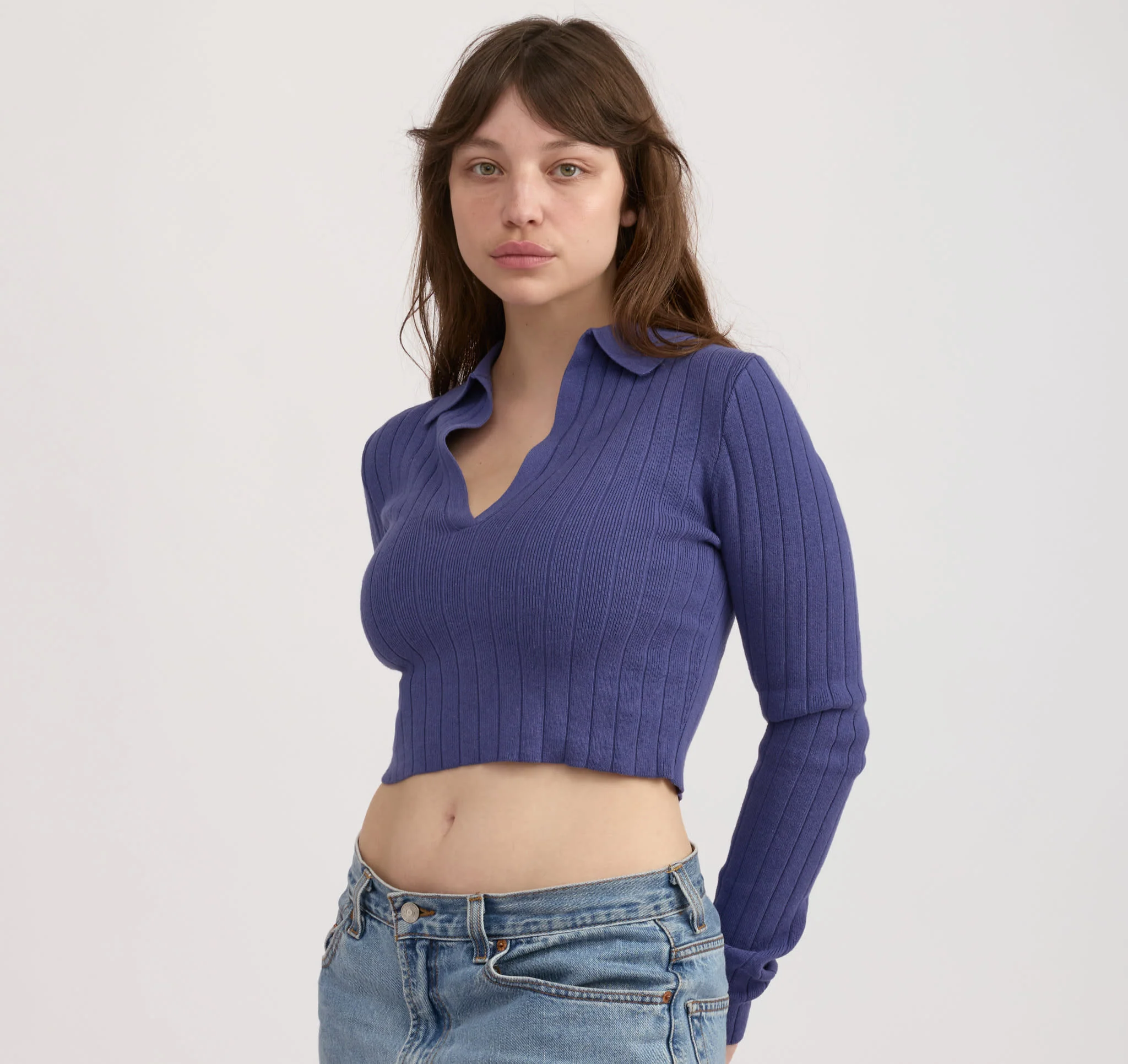 Soft Knit Rib V-Neck Polo - Image 2