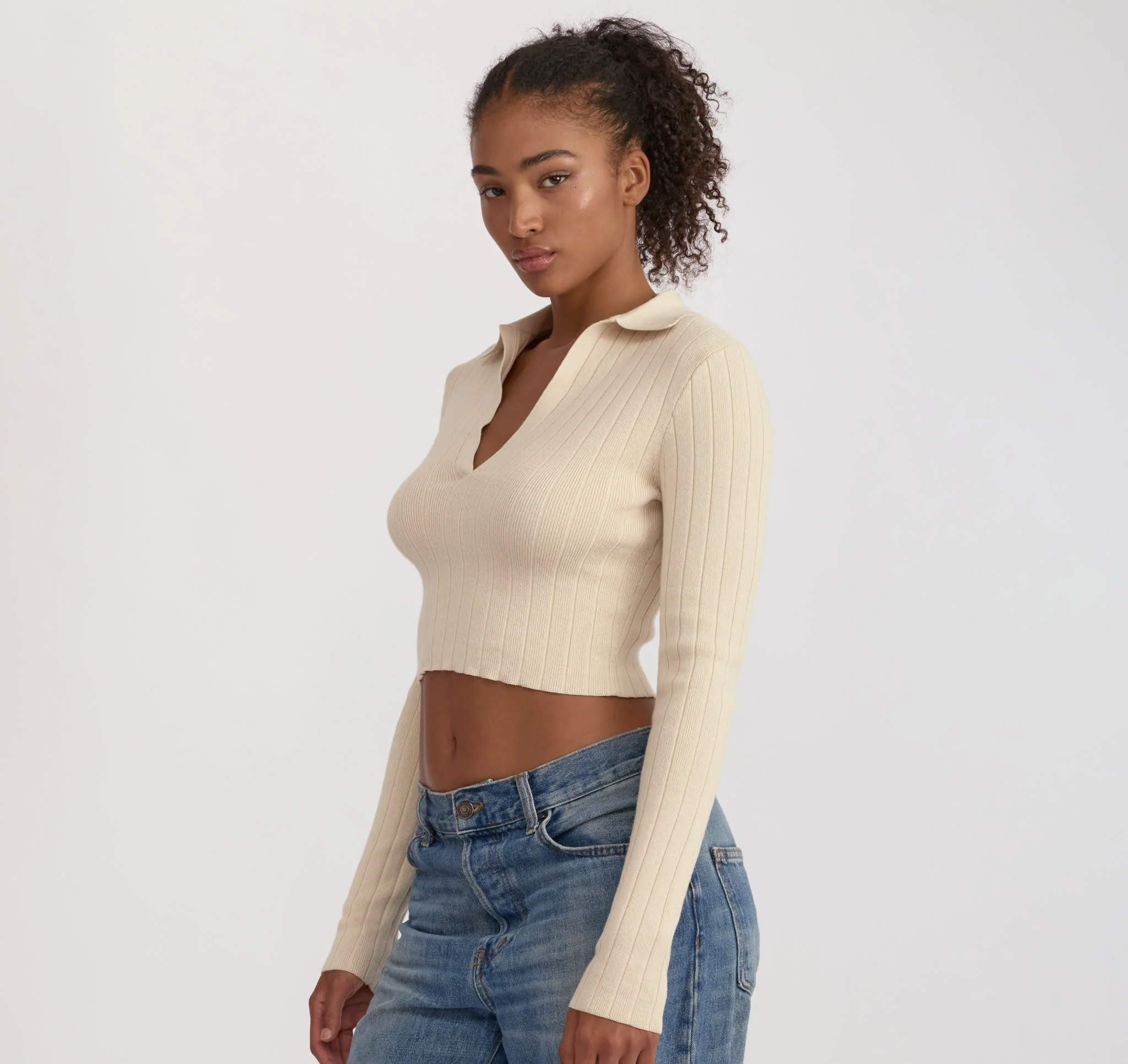 Soft Knit Rib V-Neck Polo - Image 2